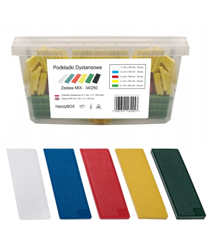 Podkładki Dystansowe - ZESTAW MIX  - 34mm (1-5) - Zestaw 250 szt